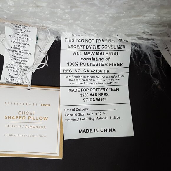 NEW Pottery Barn Teen Halloween Ghost Pillow 12" wide x 14" high - Picture 4 of 4